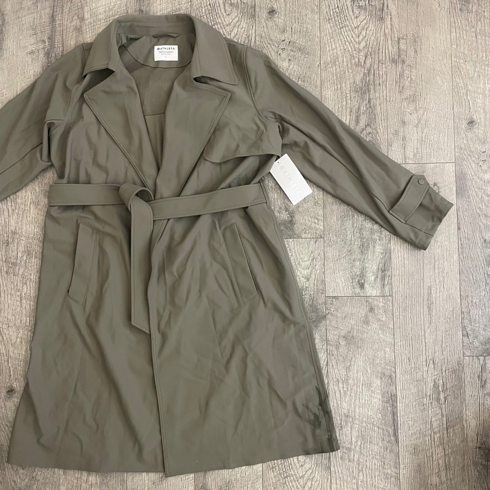 Athleta Stellar Trench Coat Olive Green Water Repellent Mesh Venting Womens L - Picture 5 of 13